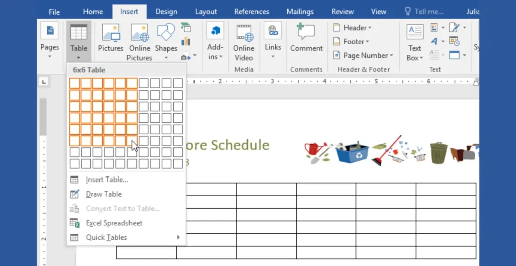 ms word table